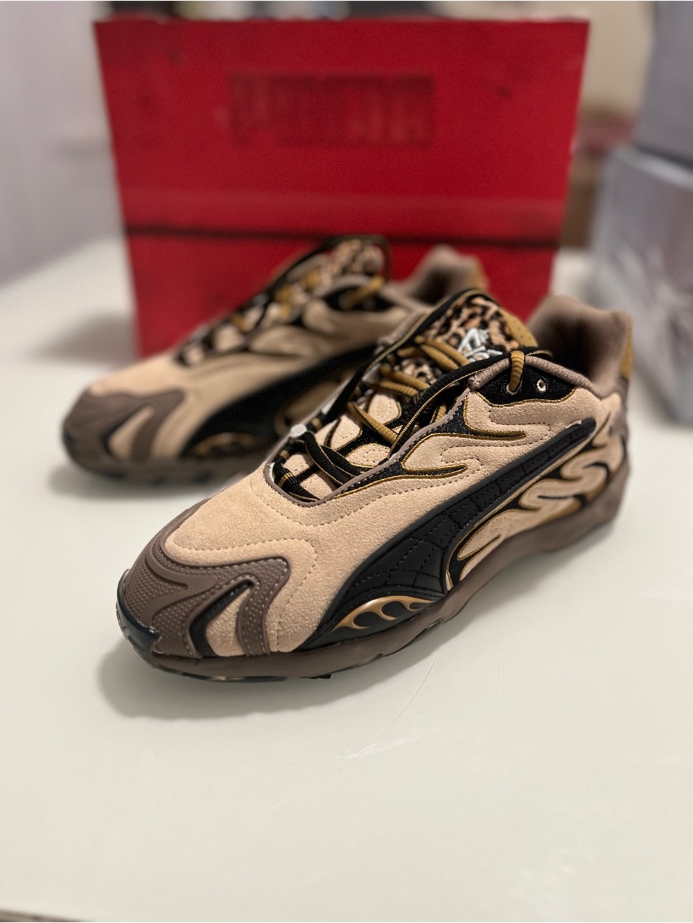 Puma ROCKY INHALE L Beige, Brown and Black Suede Low-Top Sneakers 8.5
